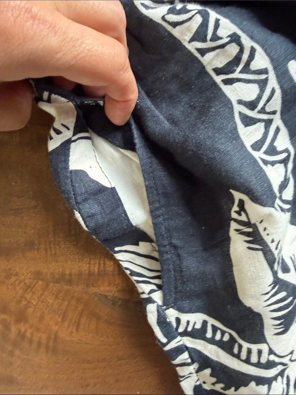 H&M Navy and White 100% Linen Tropical Print Straight-Leg Pants Sz XS